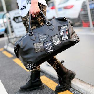 Applique Studded Faux Leather Carryall Bag