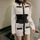 Long-sleeve Two-tone Mini Bodycon Shirtdress