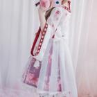 Lace Trim Long-sleeve A-line Dress / Bow Hair Clip