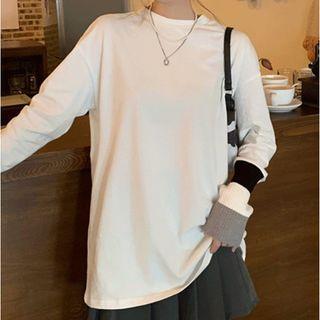 Long-sleeve Knit Trim T-shirt