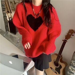 Long-sleeve Heart Sweater Red - One Size