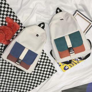 Color Block Buckled Canvas Backpack