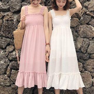 Plain Sleeveless Midi Dress / Light Jacket