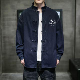 Crane Print Frog-buttoned Jacket