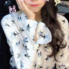 Flared-cuff Star Print Blouse