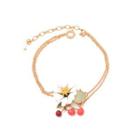 Fashion Elegant Plated Gold Enamel Flower Cherry Cubic Zirconia Bracelet Golden - One Size