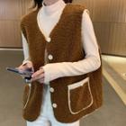 Single-breasted Fleece Vest / Long-sleeve Mock-neck Top