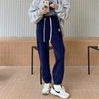 High-waist Drawstring Lettering Embroidered Sports Pants