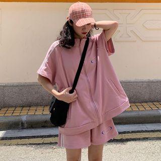Set: Printed Zip Jacket + Shorts Jacket - Pink - One Size / Shorts - Pink - One Size