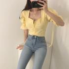 Elbow-sleeve Tie Back Square-neck Blouse