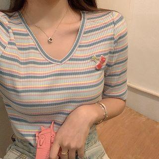 Cherry Detail Striped Short-sleeve T-shirt Stripe - Multicolour - One Size