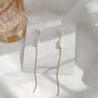 Faux Pearl Alloy Dangle Earring 1 Pair - 925 Silver - Gold - One Size
