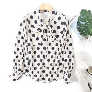 Long-sleeve Ribbon Polka Dot Shirt