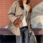 Faux-fur Cuff Padded Safari Jacket Khaki - One Size