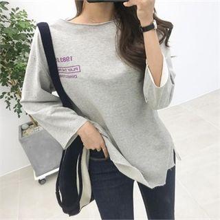 Text Print Fray-edge T-shirt