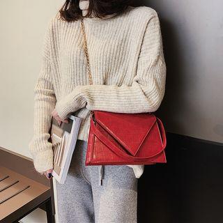 Faux Leather Croc-grain Chain Strap Crossbody Bag