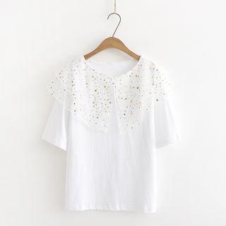 Short-sleeve Mesh Collar T-shirt