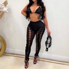 Set: Halter Lace-up Bralette + Leggings