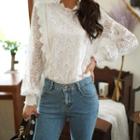Scallop-neckline Bishop-sleeve Lace Top