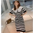 Striped Short-sleeve Midi Polo Dress Stripes - One Size