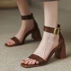 Chunky Heel Square-toe Buckled Sandals