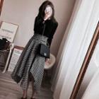 Long-sleeve Knit Top / Houndstooth Asymmetric A-line Skirt / Set