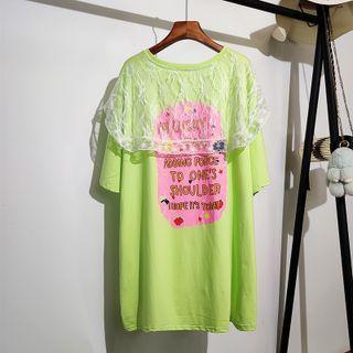 Mesh Panel Print Short-sleeve Top