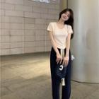 Round-neck Plain Top / High-waist Plain Straight-cut Pants