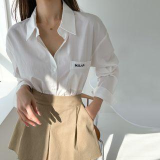 Letter-embroidered Plain Shirt