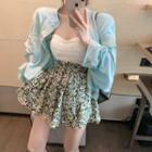 Shirred Tube Top / Shirt Jacket / Floral Wide-leg Shorts