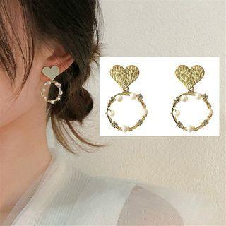 Alloy Heart Faux Pearl Hoop Dangle Earring 1 Pair - Gold - One Size