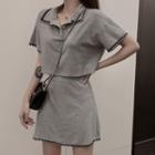 Lace Trim Short-sleeve Cropped Polo Shirt / High-waist Mini A-line Skirt