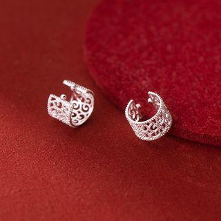 Cutout Sterling Silver Cuff Earring 1 Pair - Silver - One Size