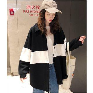 Color Block Buttoned Knit Jacket