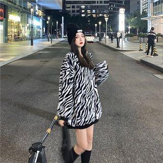 Zebra Print Loose-fit Pullover As Figure - One Size