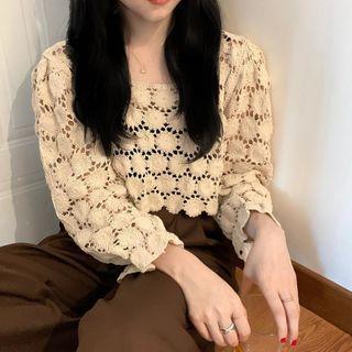 Square-neck Pointelle Knit Top