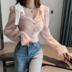 Bow Shirred Cropped Blouse