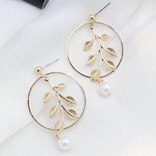 Faux Pearl Alloy Leaf Hoop Earring