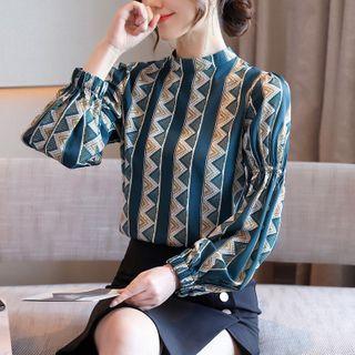 Stand Collar Patterned Blouse