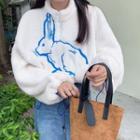Long-sleeve Rabbit Embroidered Half-zip Fleece Sweatshirt