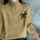Half-zip Turtleneck Sweater / Pleated Mini A-line Skirt