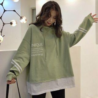 Mock Two-piece Lettering Oversized Hoodie
