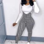 Houndstooth Suspender Pants / Long-sleeve T-shirt
