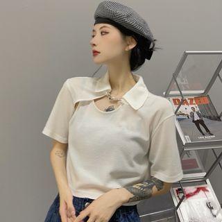 Short-sleeve Collar T-shirt White - One Size