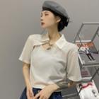 Short-sleeve Collar T-shirt White - One Size
