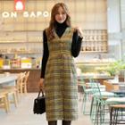 V-neck Checked Vest Dress