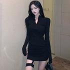 Long-sleeve Half-zip Mini T-shirt Dress