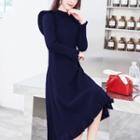 Long-sleeve Ruffled A-line Knit Dress