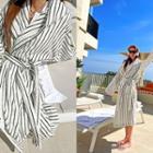 Striped Terry Robe Cardigan Ivory - One Size