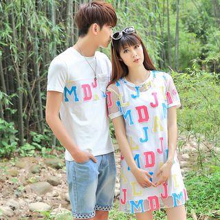 Couple Matching Letter Short-sleeve T-shirt / T-shirt Dress